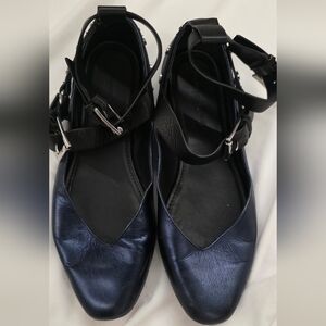 Rebecca Minkoff Vivica Studded Ankle Strap Ballet Flats Metallic Navy Size 9